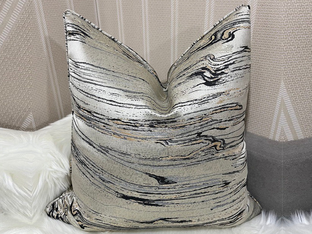 Silver Waves Designer Feather-Filled Cushion