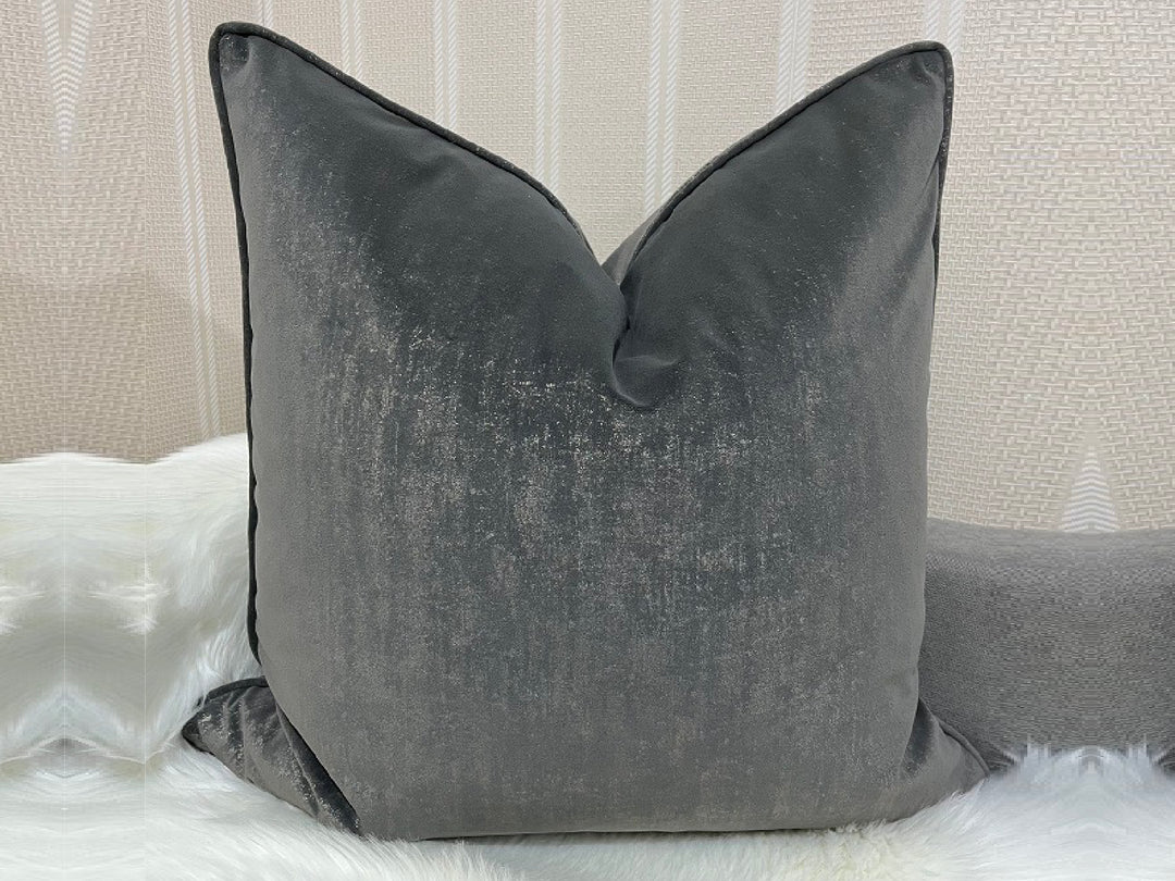 Smoky Grey Velvet Feather-Filled Cushion