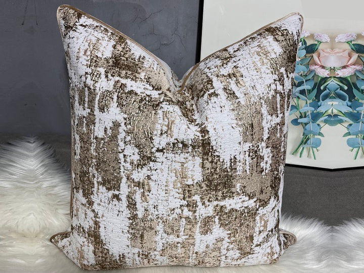 Snowflake Gold & White Feather-Filled Pillow