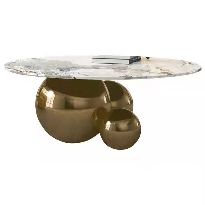 Spigola Round Coffee Table in Gold with Sintered Stone Top and Stainless Steel Base