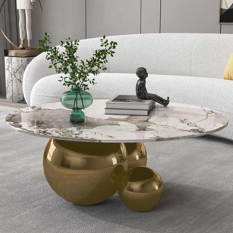 Spigola Round Coffee Table in Gold with Sintered Stone Top and Stainless Steel Base