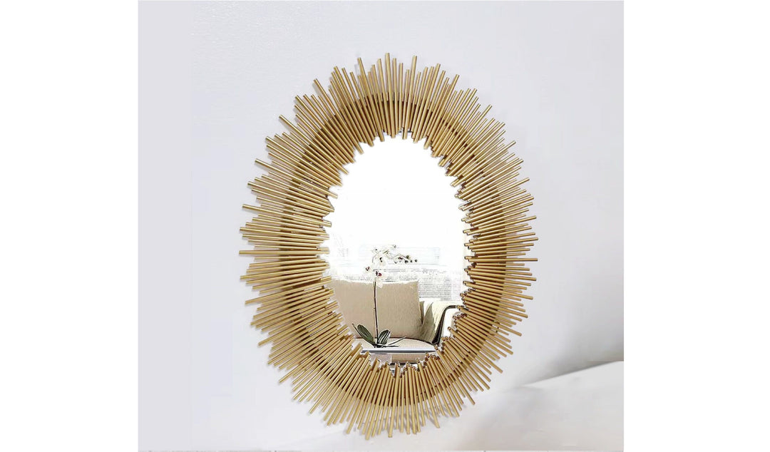 Spike Lines Sunburst Style Modern Wall Mirror for Living Room (Golden)