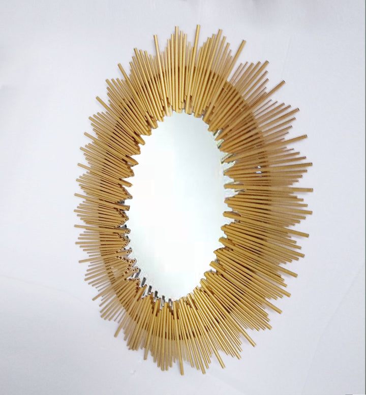 Spike Lines Sunburst Style Modern Wall Mirror for Living Room (Golden)