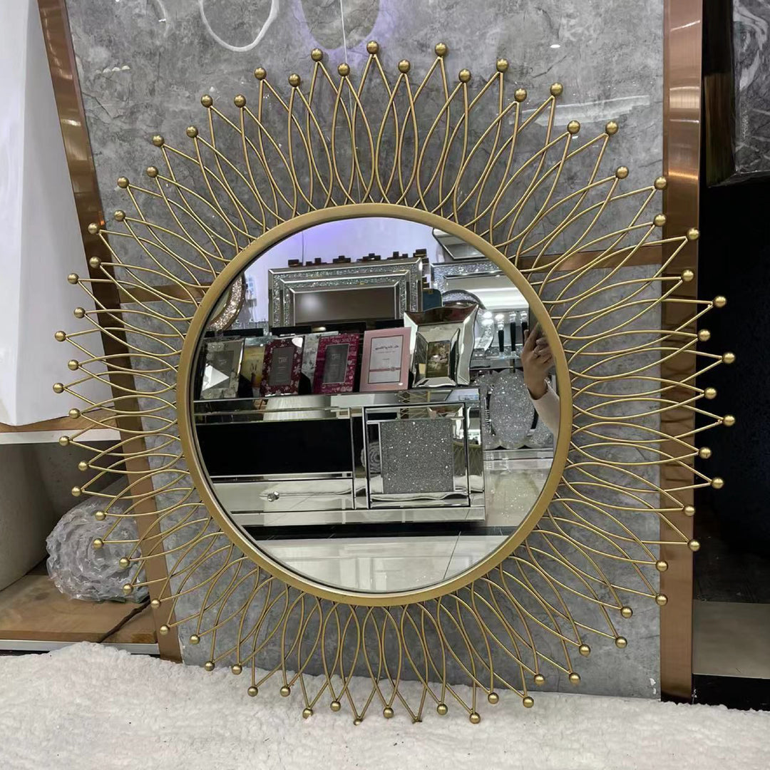 Sunflower Round Gold Metal Wall Mirror (100 cm)