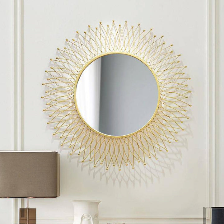 Sunflower Round Gold Metal Wall Mirror (100 cm)