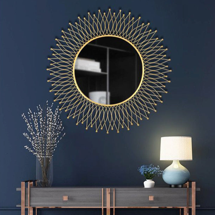 Sunflower Round Gold Metal Wall Mirror (100 cm)