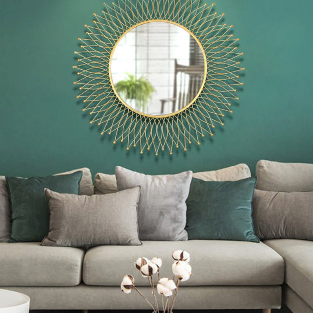 Sunflower Round Gold Metal Wall Mirror (100 cm)