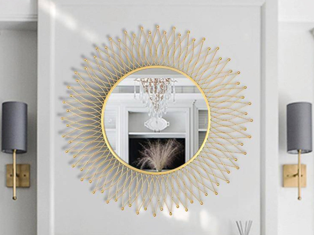 Sunflower Round Gold Metal Wall Mirror (100 cm)