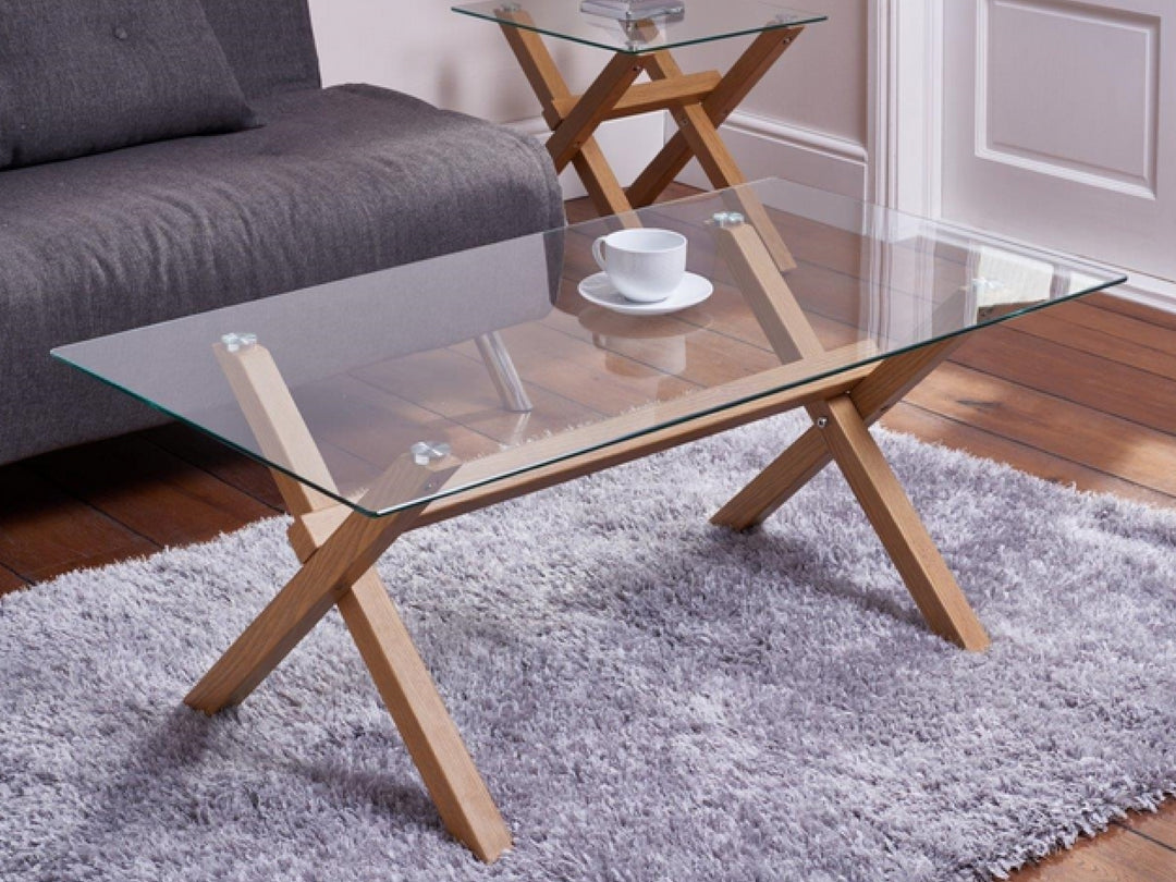 Sydney Tempered Glass Top Coffee Table with Rubber Wood Legs