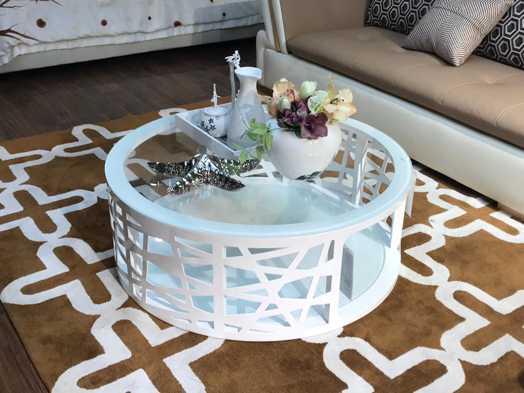 Timmy round glass coffee Table with White Super Fiber-Glass Support