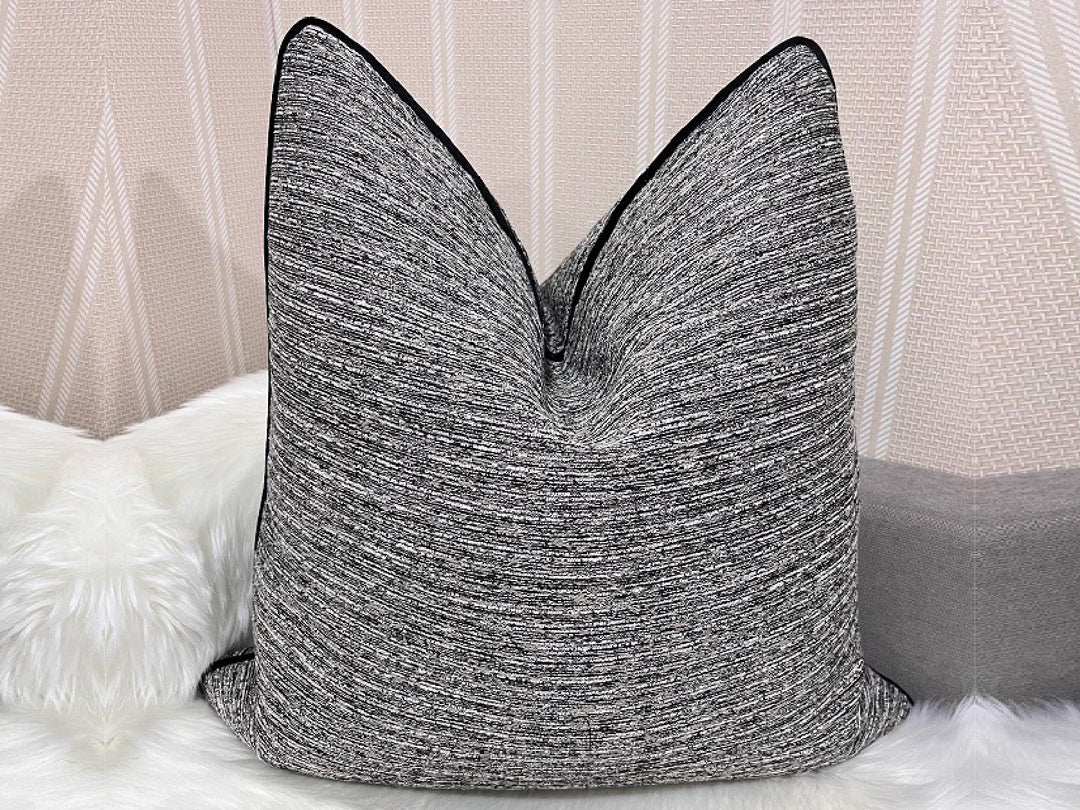 Velora Charcoal Textured Feather-Filled Cushion