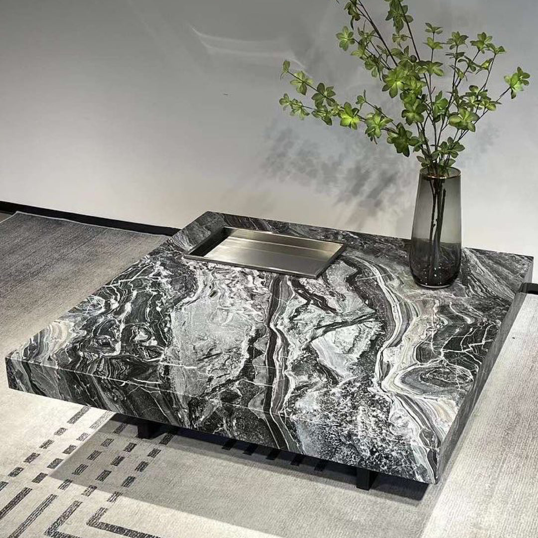 Venezia Marble Coffee Table with Natural Marble Top and Stainless Steel Base