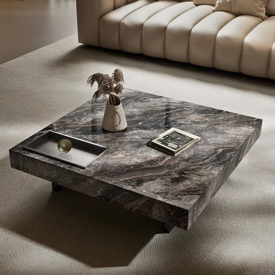 Venezia Marble Coffee Table with Natural Marble Top and Stainless Steel Base