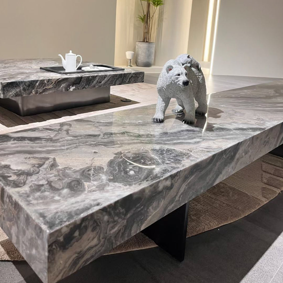 Venezia Marble Coffee Table with Natural Marble Top and Stainless Steel Base