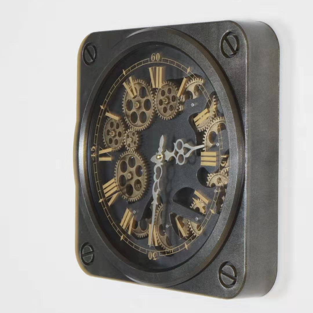 Vintage Moving Cogs Square Wall Clock (50 cm)