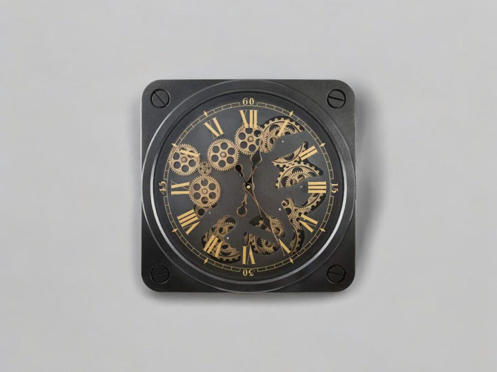 Vintage Moving Cogs Square Wall Clock (50 cm)