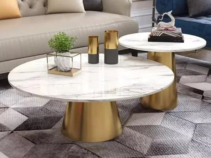 Warrick Marble Top Coffee Table Set with Gold Steel Base (Set of 2)