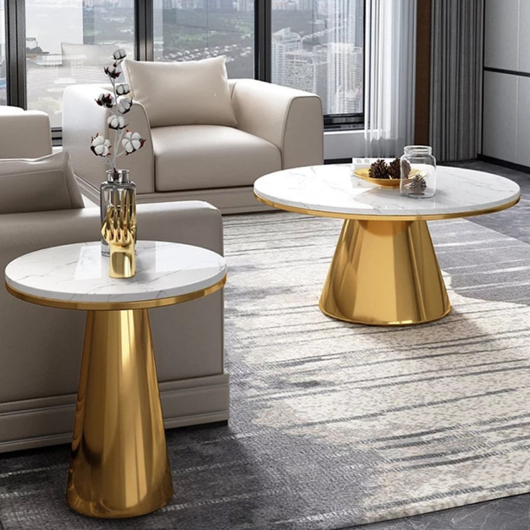 Warrick Marble Top Coffee Table Set with Gold Steel Base (Set of 2)