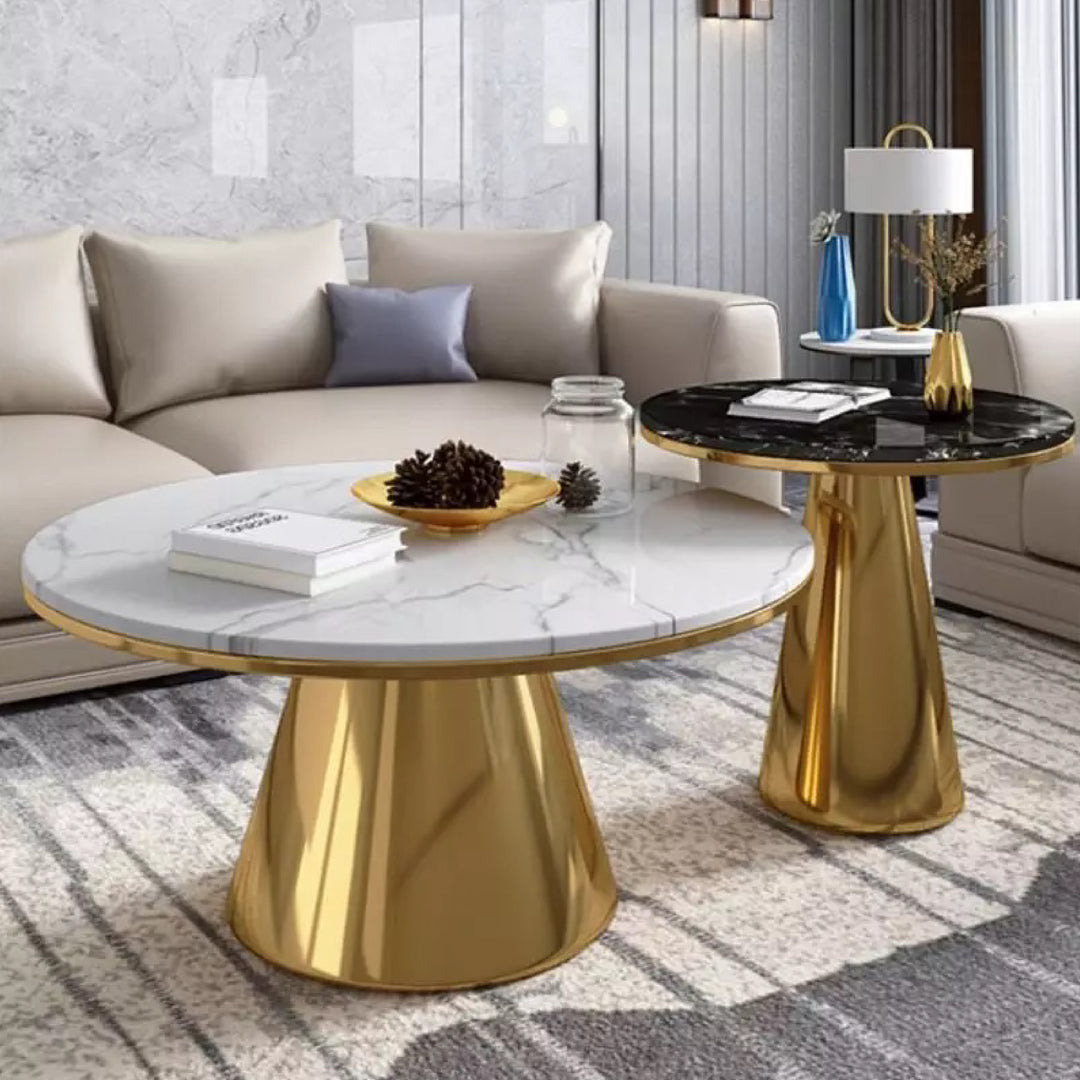 Warrick Marble Top Coffee Table Set with Gold Steel Base (Set of 2)