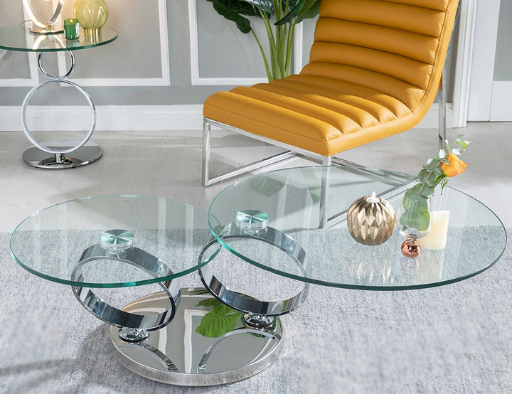 Avalanche Swivel Glass Coffee Table with Tempered Glass Top and Stainless Steel Base - Marco Furniture