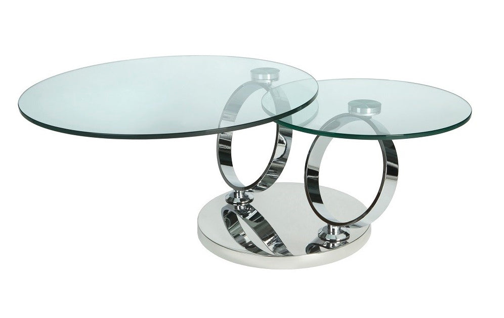 Avalanche Swivel Glass Coffee Table with Tempered Glass Top and Stainless Steel Base - Marco Furniture