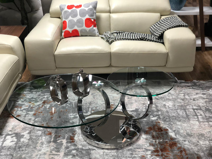 Avalanche Swivel Glass Coffee Table with Tempered Glass Top and Stainless Steel Base - Marco Furniture