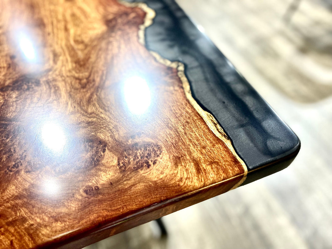 Black Epoxy Resin Dining Table with US Walnut