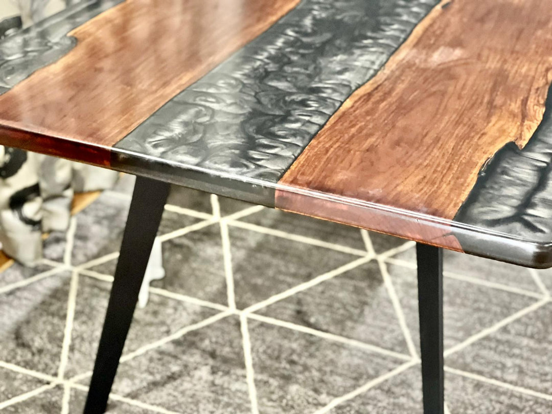 Black Epoxy Resin Dining Table with US Walnut