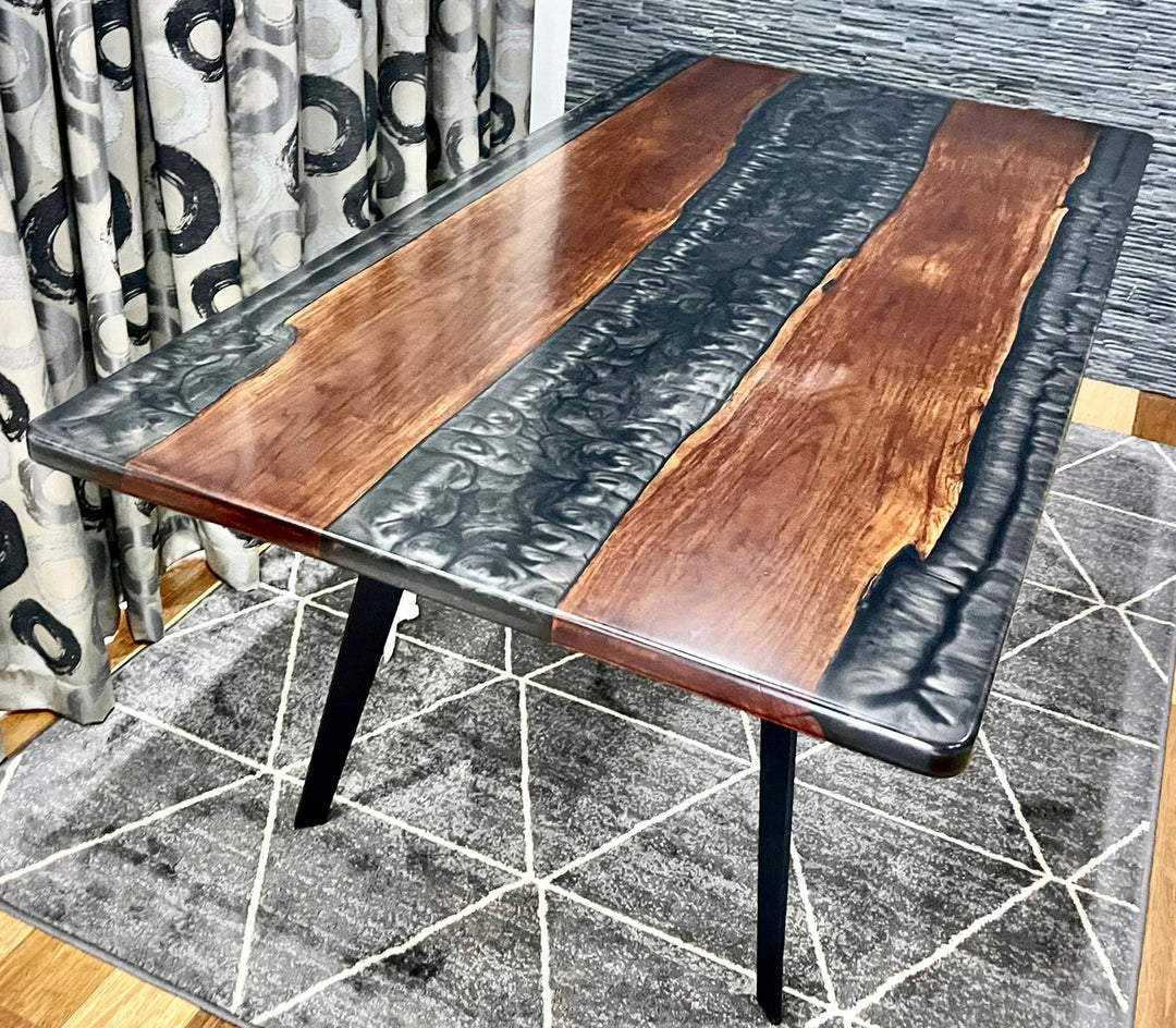 Black Epoxy Resin Dining Table with US Walnut