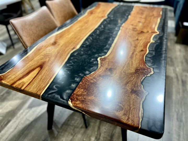 Black Epoxy Resin Dining Table with US Walnut