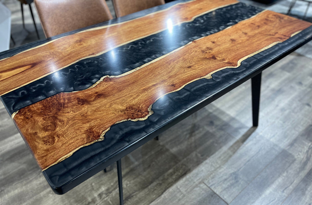 Black Epoxy Resin Dining Table with US Walnut