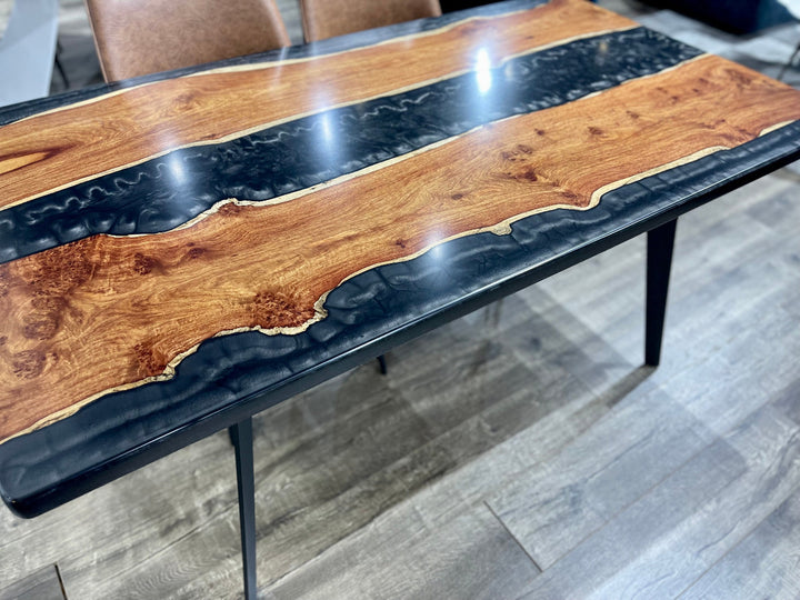 Black Epoxy Resin Dining Table with US Walnut