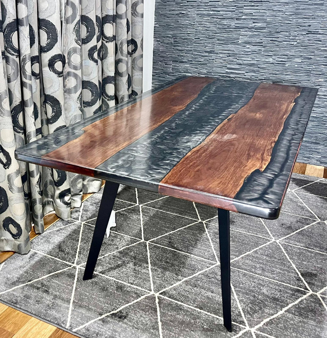 Black Epoxy Resin Dining Table with US Walnut