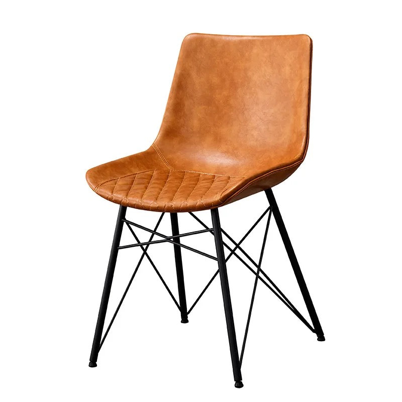 Bruno Designer Dining Room Chair (Tan) with High-Grade PU Leather Seats and Metal Legs