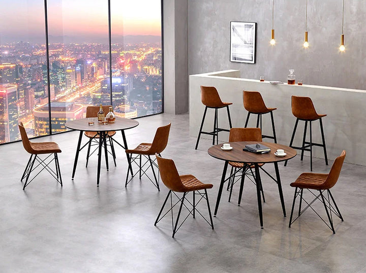 Bruno Designer Dining Room Chair (Tan) with High-Grade PU Leather Seats and Metal Legs