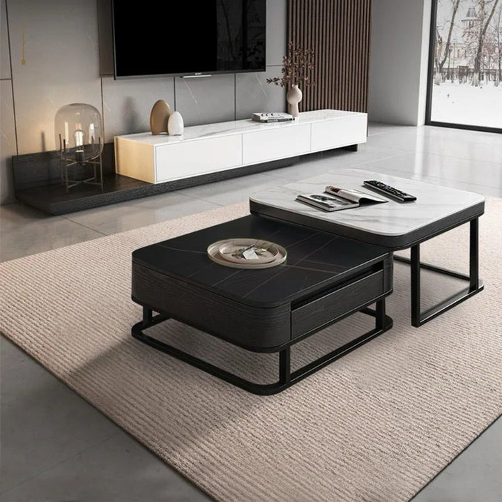 Casper Square Nested Stone Top Coffee Table in Black & White