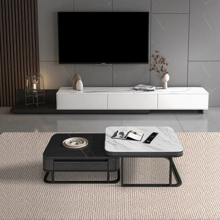 Casper Square Nested Stone Top Coffee Table in Black & White