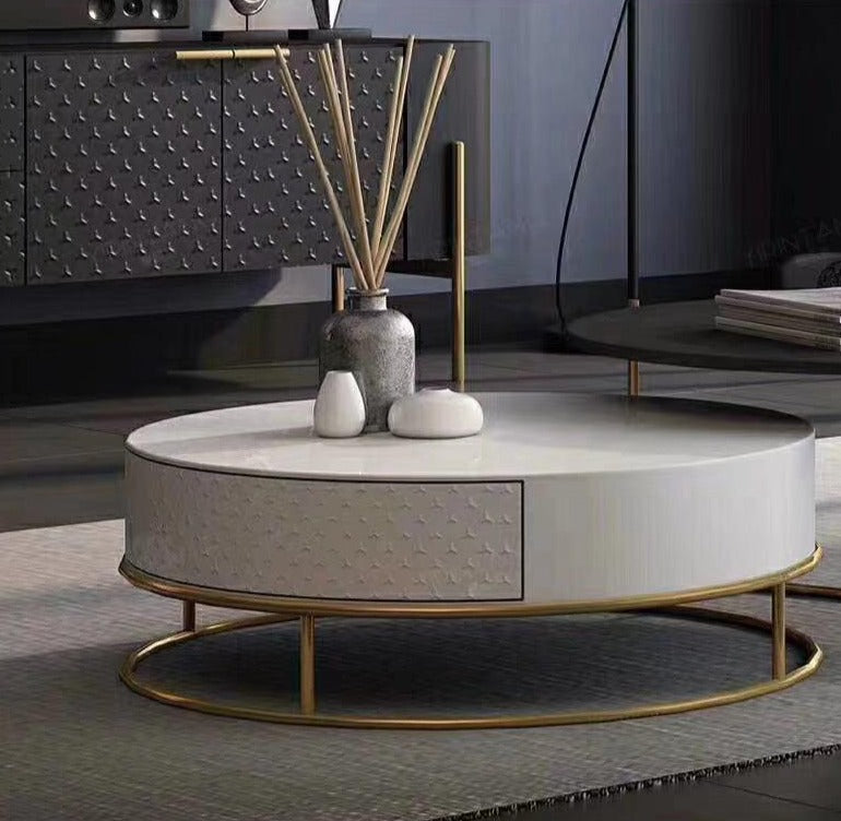 Diego Round Nesting Coffee Table Set with Gold Metal Base (Set of 2)