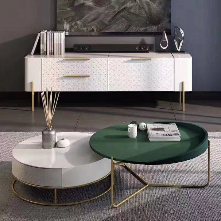 Diego Round Nesting Coffee Table Set with Gold Metal Base (Set of 2)