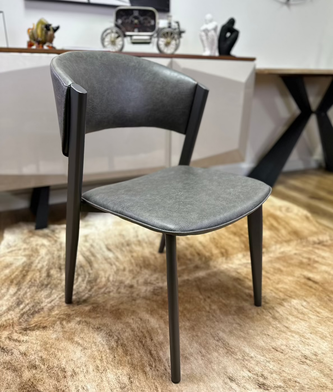 Dior Dining Chair with Carbon Steel Legs in Grey