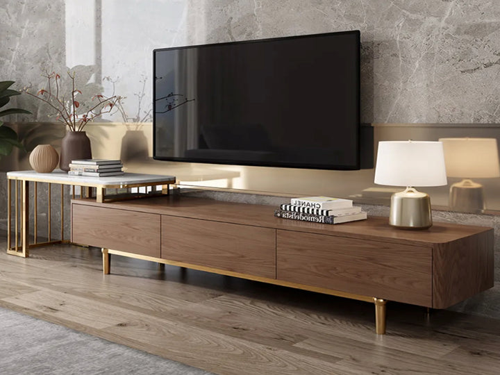 Earl Extendable TV Unit with Stainless Steel Gold Legs