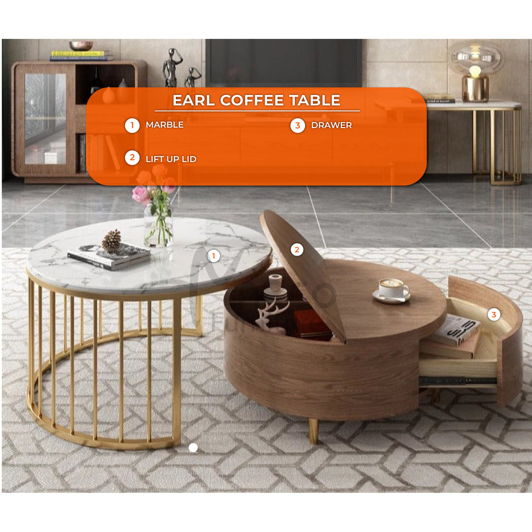 Earl Modern Nesting Coffee Table with Stone Top Set of 2