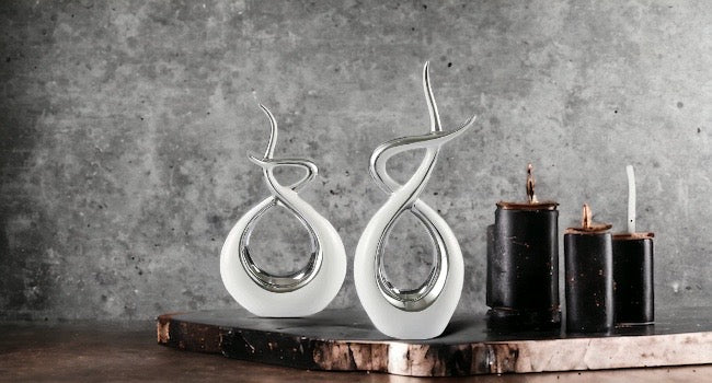 Ceramic Flame Sculpture White & Silver