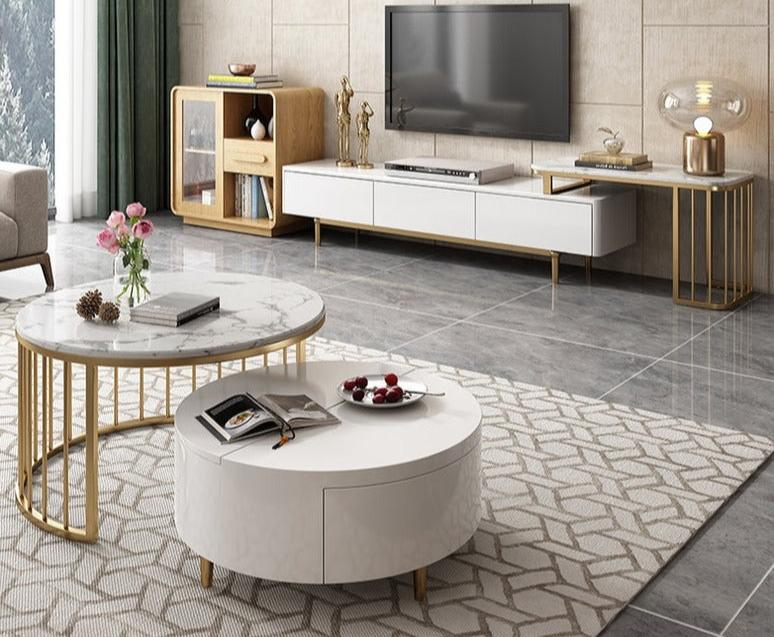 Milan Round Modern Coffee Table with Marble top and Gold Legs