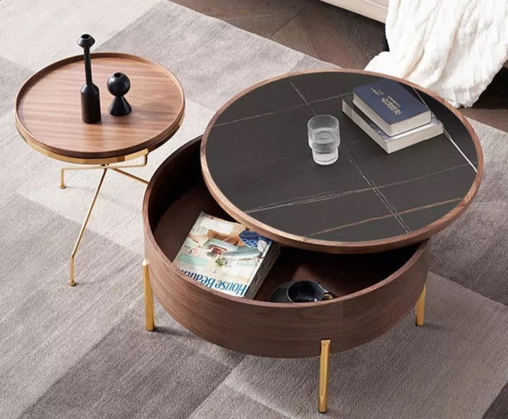 Moon Extendable Ceramic Coffee Table in Black with Storage Option