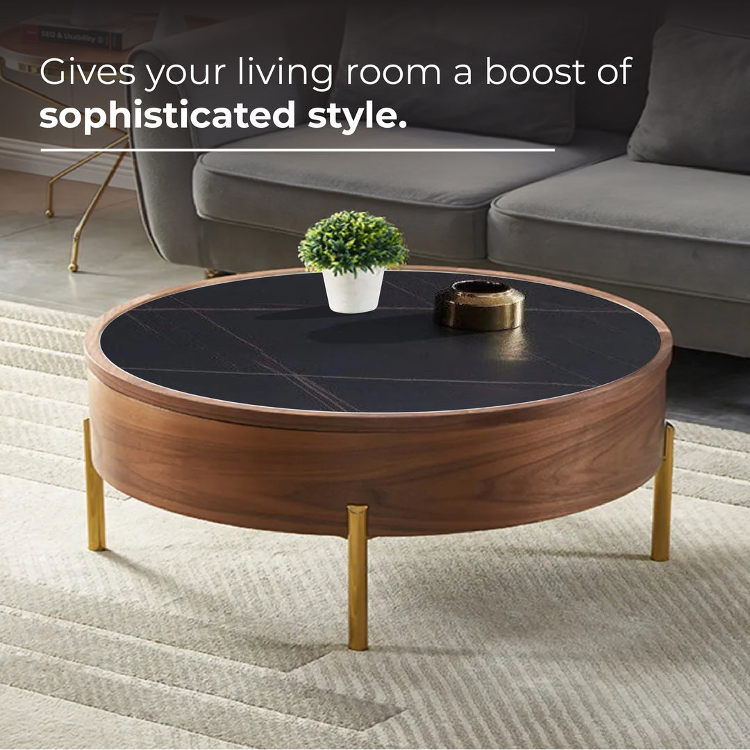 Moon Extendable Ceramic Coffee Table in Black with Storage Option